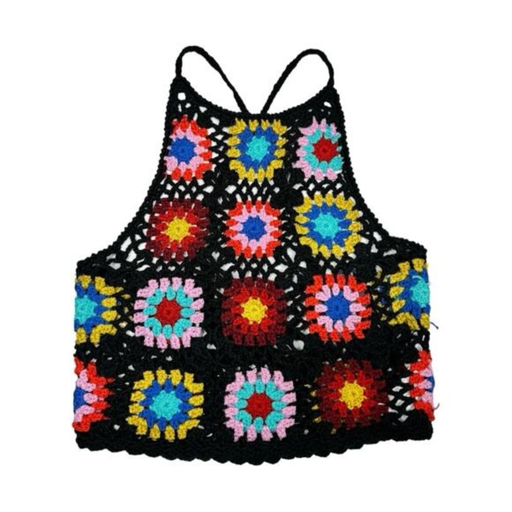 Granny Square Crochet Y2K Backless Halter Top